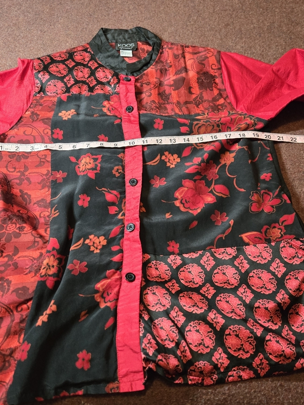 Koos Of Course Silk Blouse With Madarin Collar In Black Red Size Medium - Picture 8 of 14